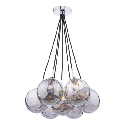 DIMPLE 7 Light Cluster Pendant In Polished Chrome With Smoked Dimpled Glass - ID 12200