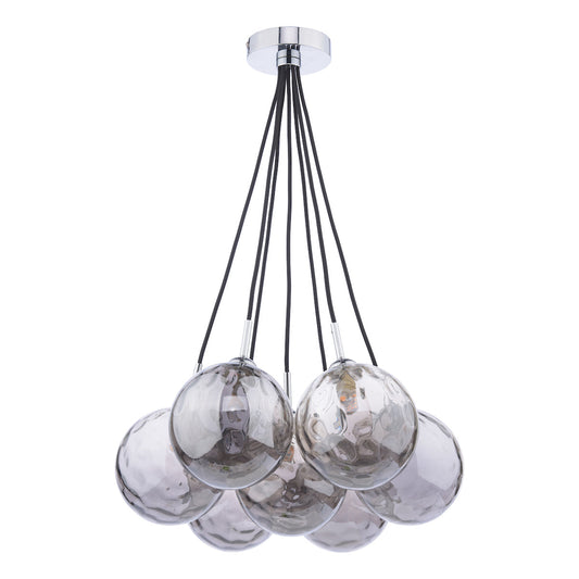 DIMPLE 7 Light Cluster Pendant In Polished Chrome With Smoked Dimpled Glass - ID 12200