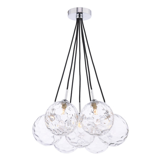 DIMPLE 7 Light Cluster Pendant In Polished Chrome With Clear Dimpled Glass - ID 12199