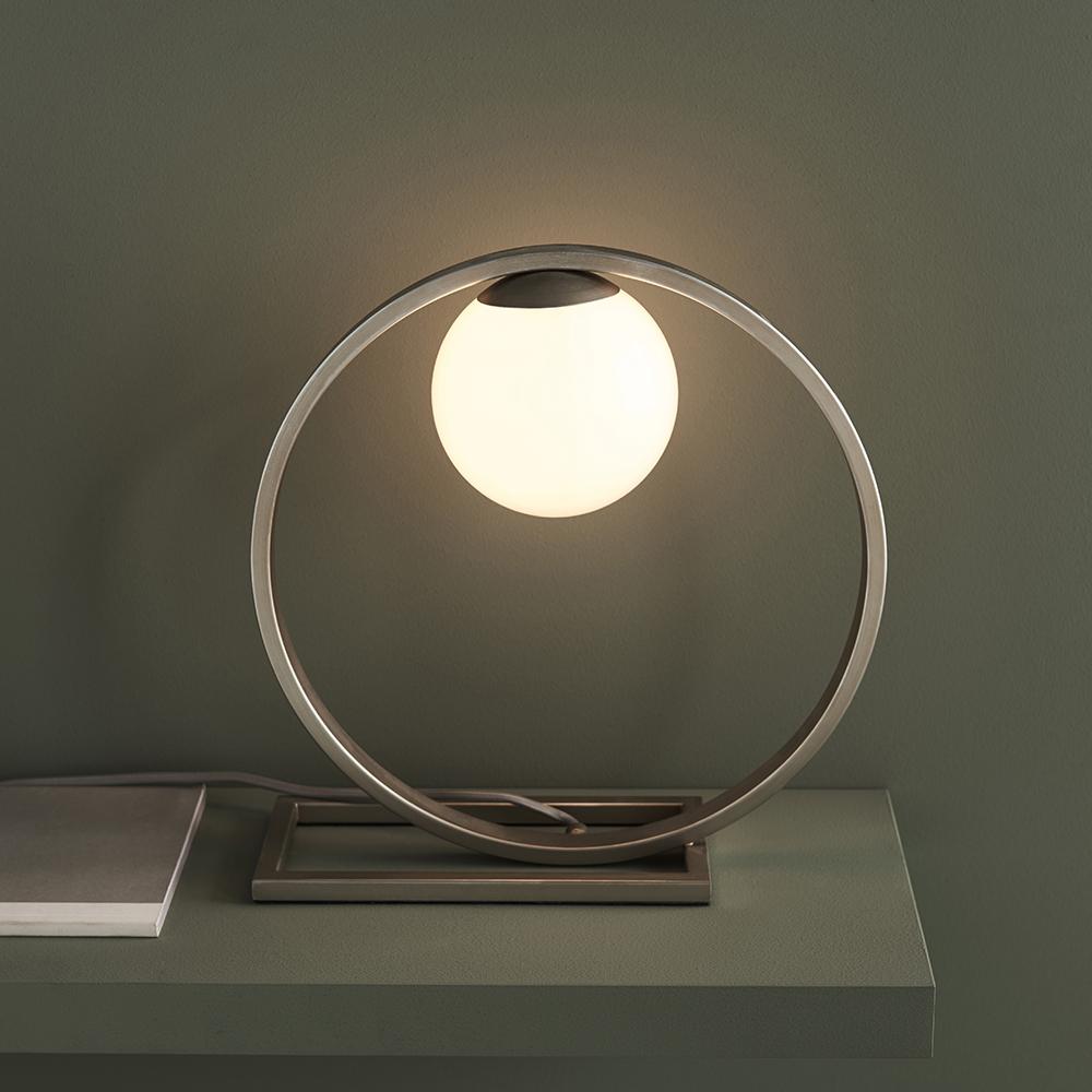 Geometric Brushed Silver & Opal Glass Table Lamp - ID 11117