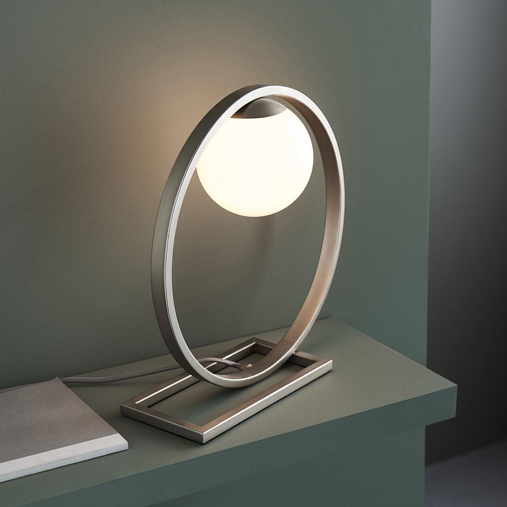 Geometric Brushed Silver & Opal Glass Table Lamp - ID 11117