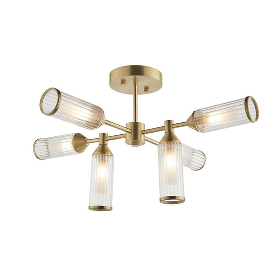 Frosted Glass & Satin Brass Six Lamp Semi-Flush Ceiling Light - ID 11000