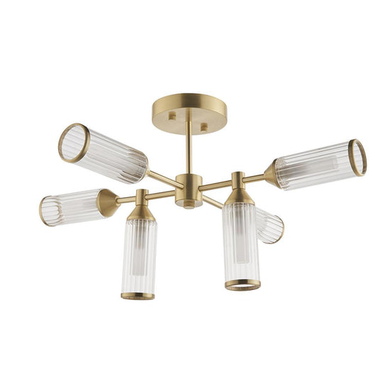 Frosted Glass & Satin Brass Six Lamp Semi-Flush Ceiling Light - ID 11000