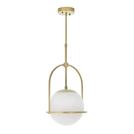 Opal Glass & Matt Antique Brass Height Adjustable Pendant- ID 11049