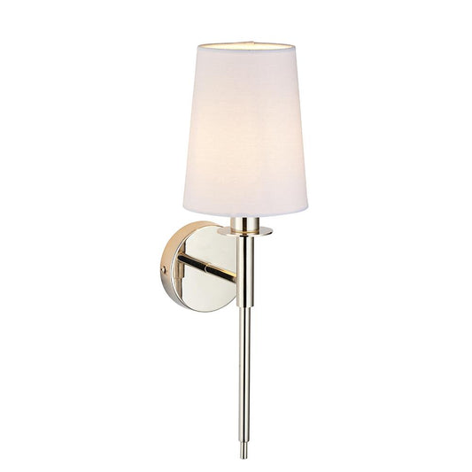 Nickel Plated Slimline Wall Light With White Fabric Shade - ID 11130