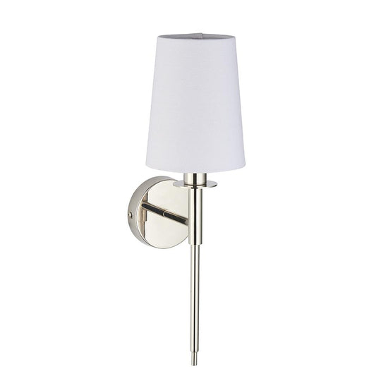 Nickel Plated Slimline Wall Light With White Fabric Shade - ID 11130