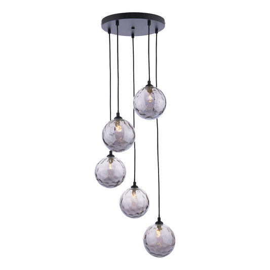 DIMPLE 5 Light Multi Pendant In Matt Black With Smoked Dimpled Glass - ID 12197