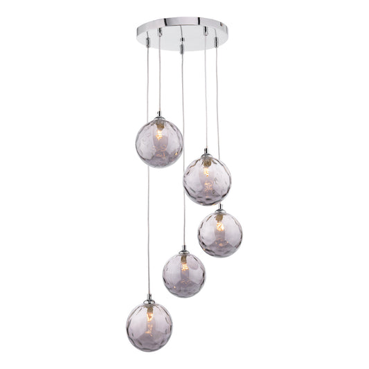 DIMPLE 5 Light Multi Pendant In Polished Chrome With Smoked Dimpled Glass - ID 12194