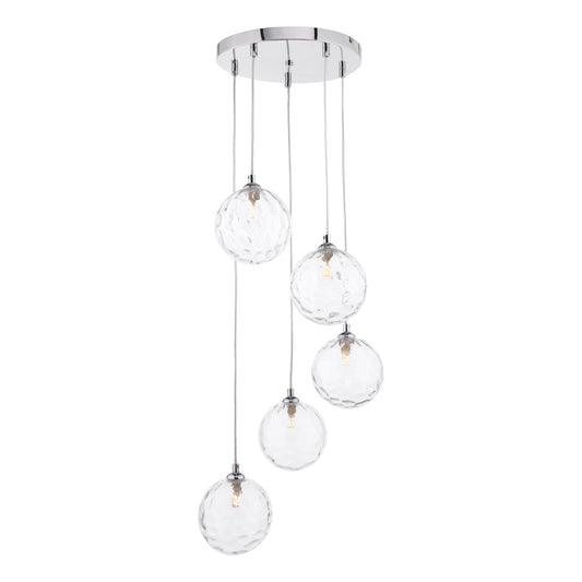 DIMPLE 5 Light Multi Pendant In Polished Chrome With Clear Dimpled Glass - ID 12193