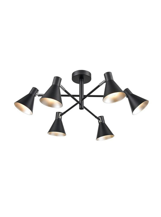 SKO Black & Silver Scooped 6 Arm Semi-Flush Ceiling Light - 10994