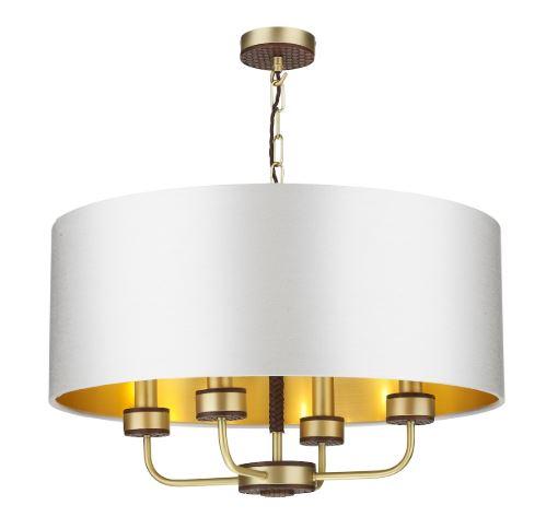 Hunter 4 Light Brass & Brown Pendant With Swan (Light Grey) & Gold Shade (Shade Colour Options Available) - ID 10271