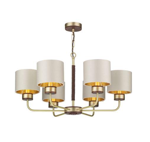 Hunter 6 Light Brass & Brown Pendant With Limestone & Gold Shade (Shade Colour Options Available) - ID 10272
