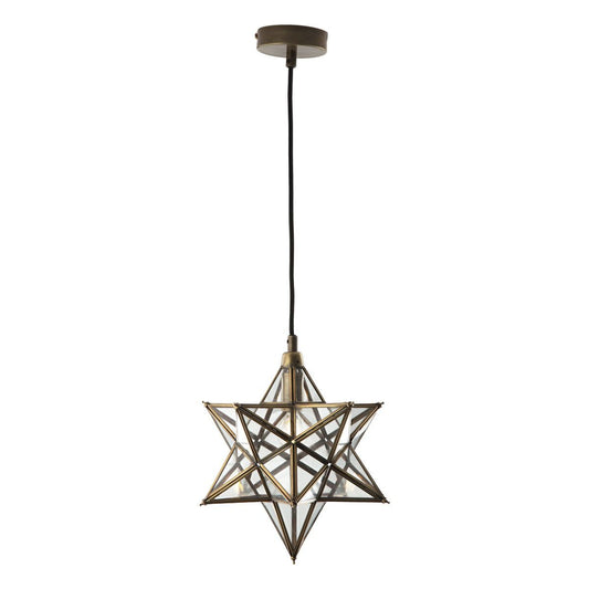 Small Star Pendant In  Antique Brass & Glass - ID 8319