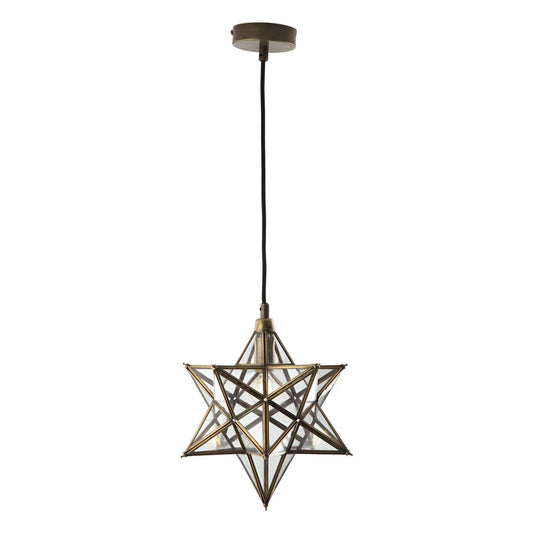 Small Star Pendant In Antique Brass & Glass - ID 8319