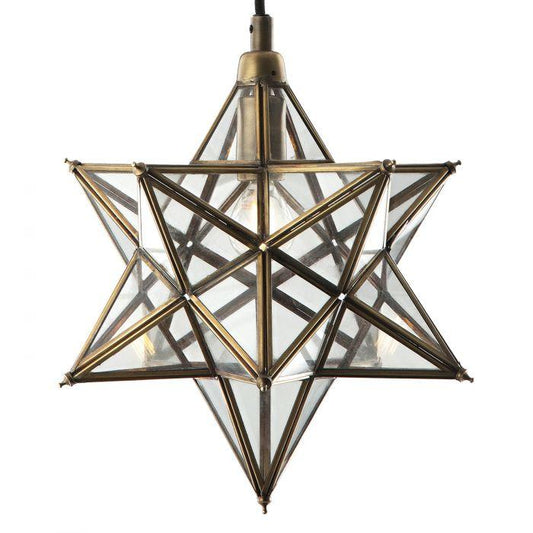 Small Star Pendant In Antique Brass & Glass - ID 8319