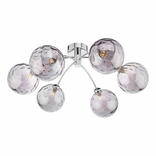 DIMPLE 6 Light Semi-Flush In Polished Chrome With Smoked Dimpled Glass - ID 12202
