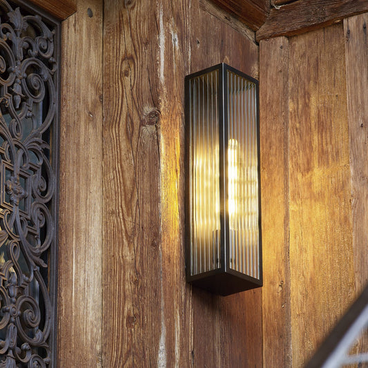 Halcrow Rubbed Bronze & Ribbed Glass Large Outdoor Wall Light - ID 9281