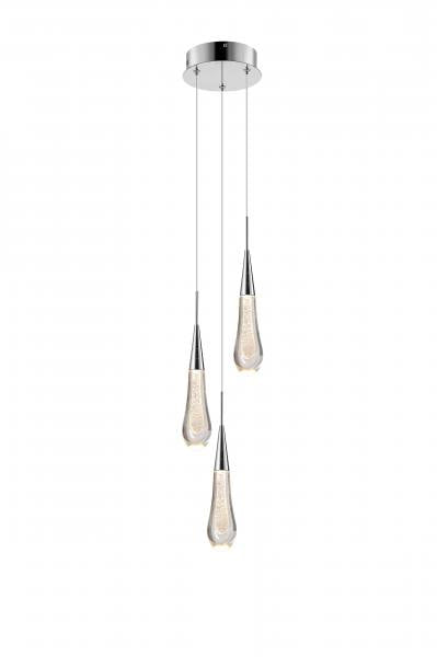 TOR Glass Droplet 3 Light Multi Pendant With Chrome Detailing - ID 12024