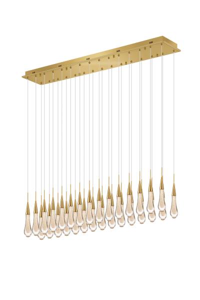 TOR Glass Droplet 30 Light Linear Pendant With Gold Detailing - ID 12256