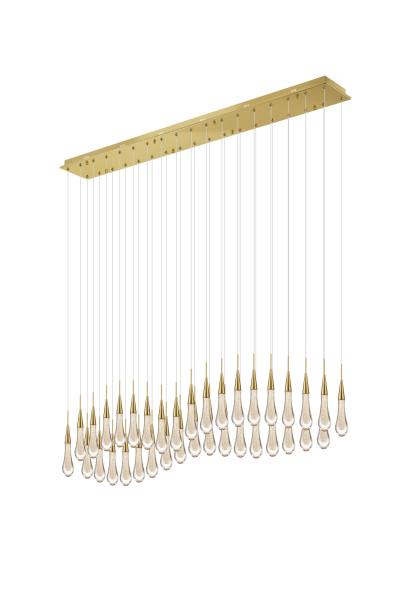 TOR Glass Droplet 36 Light Linear Pendant With Gold Detailing - ID 12258