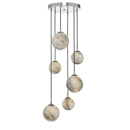 MIK 6 Light Glass & Chrome Planetary Multi Pendant - ID 12223