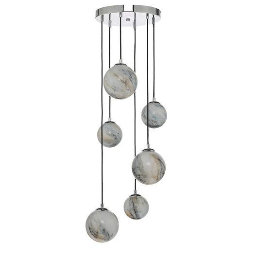 MIK 6 Light Glass & Chrome Planetary Multi Pendant - ID 12223