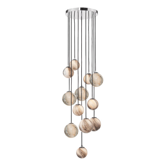 MIK Extended Drop 12 Light Glass & Chrome Planetary Multi Pendant - ID 12226