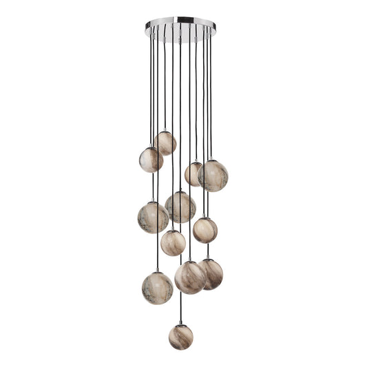 MIK Extended Drop 12 Light Glass & Chrome Planetary Multi Pendant - ID 12226