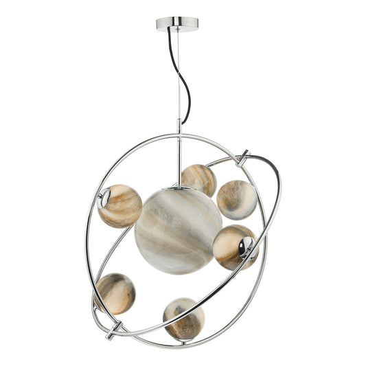 MIK 7 Light Glass & Chrome Planetary Pendant - ID 12222