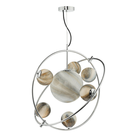 MIK 7 Light Glass & Chrome Planetary Pendant - ID 12222