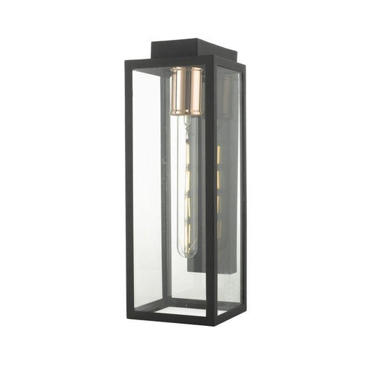 Hankins Matt Black & Tempered Glass Exterior Wall Light - ID 9279