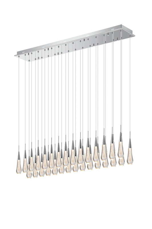 TOR Glass Droplet 30 Light Linear Pendant With Chrome Detailing - ID 12255