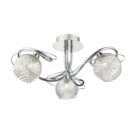 3 Light Semi Flush Ceiling Light With Decorative Wire Effect Glass - ID 8454
