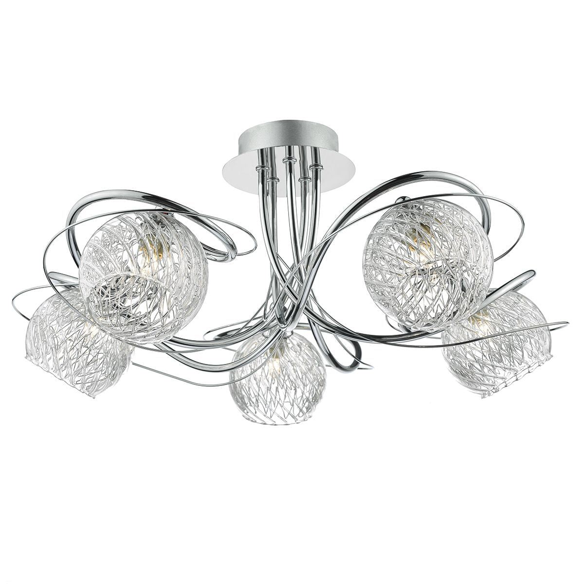 5 Light Semi Flush Ceiling Light With Decorative Wire Effect Glass - ID 8453