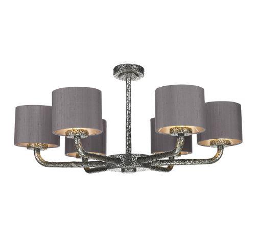 Sloane 6 Light Pendant Pewter With Charcoal & Silver Shades (other shade colours available) - ID 10245