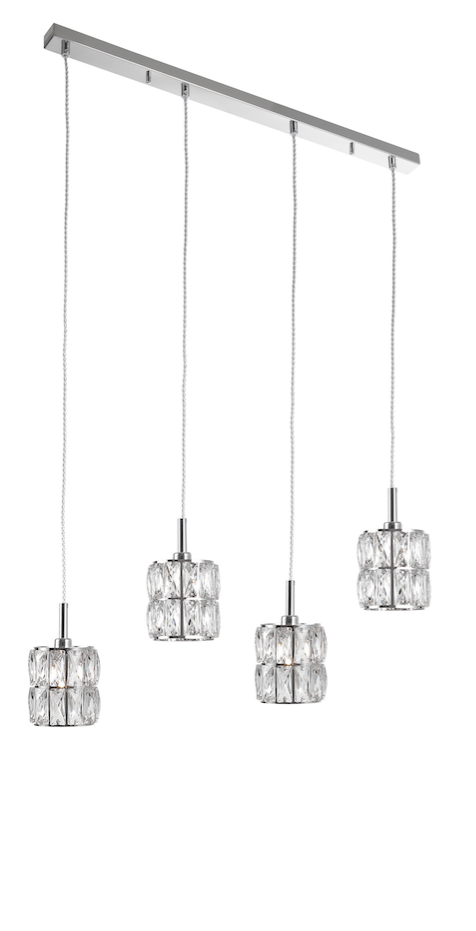 NIC Crystal & Chrome Aluminium 4 Light Linear Bar Pendant - ID 10559