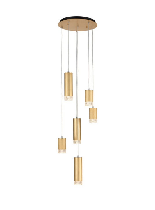 Stepton Brushed Satin Gold & Textured Glass 6 Light Multiple Drop Pendant - ID 10628