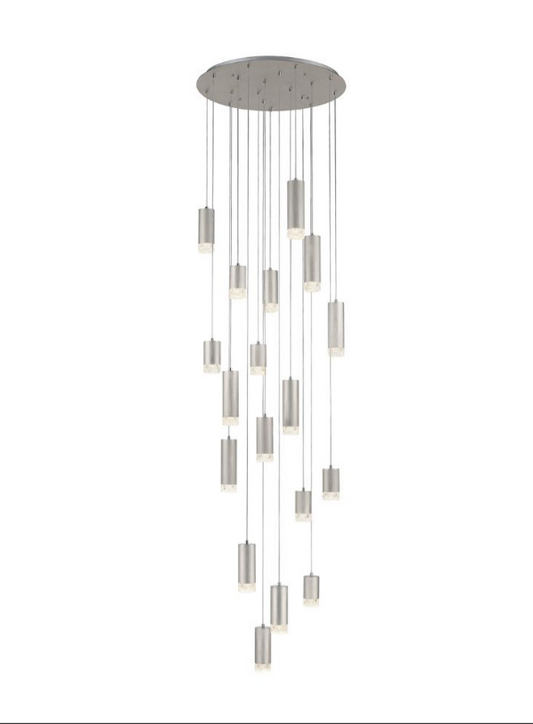 Stepton Brushed Satin Nickel & Textured Glass 18 Light Multiple Drop Pendant - ID 10634