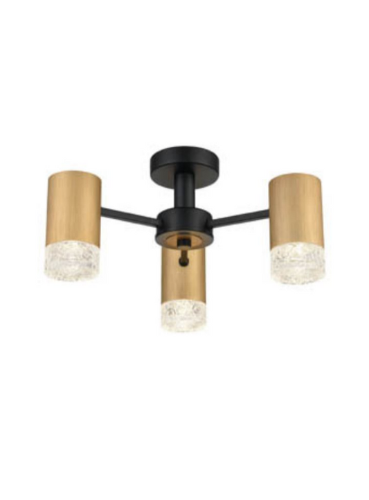 Stepton Brushed Satin Gold & Textured Glass 3 Light Semi Flush - ID 9851