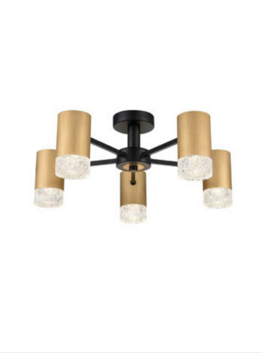 Stepton Brushed Satin Gold & Textured Glass 5 Light Semi Flush - ID 9909