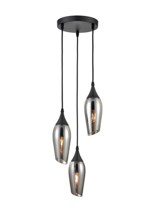Bexley Angle Cut Smoked Glass 3 Light Multi Drop Pendant - ID 9563