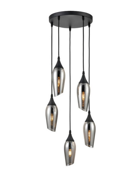 Bexley Angle Cut Smoked Glass 5 Light Multi Drop Pendant - ID 10641