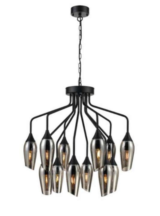 Bexley Angle Cut Smoked Glass 12 Light Chandelier - ID 10643