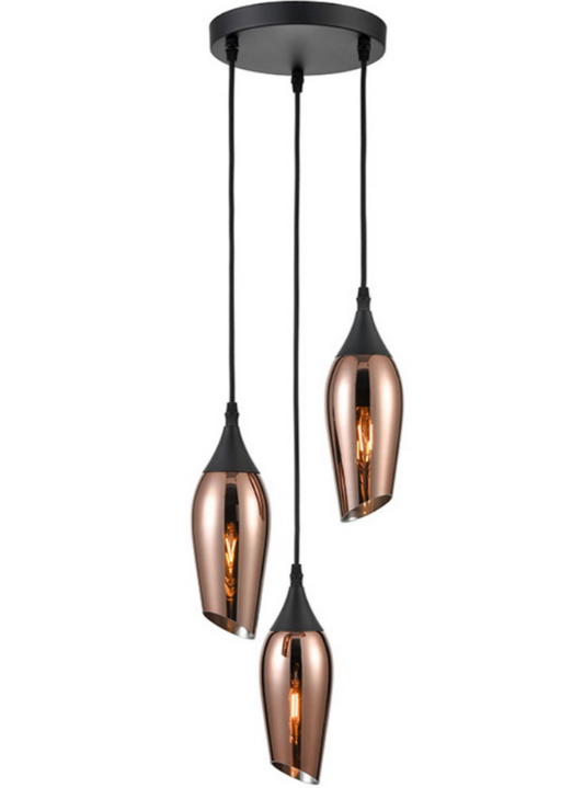 Bexley Angle Cut Copper Coloured Glass 3 Light Multi Drop Pendant - ID 10644