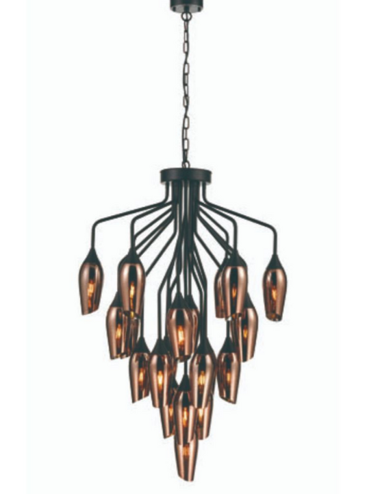 Bexley Angle Cut Copper Coloured Glass 22 Light Chandelier - ID 10646
