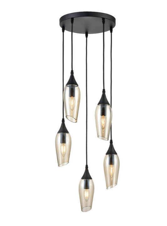 Bexley Angle Cut Cognac Coloured Glass 5 Light Multi Drop Pendant - ID 10647