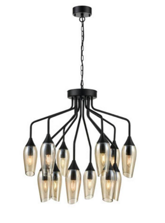 Bexley Angle Cut Cognac Coloured Glass 12 Light Chandelier - ID 10649