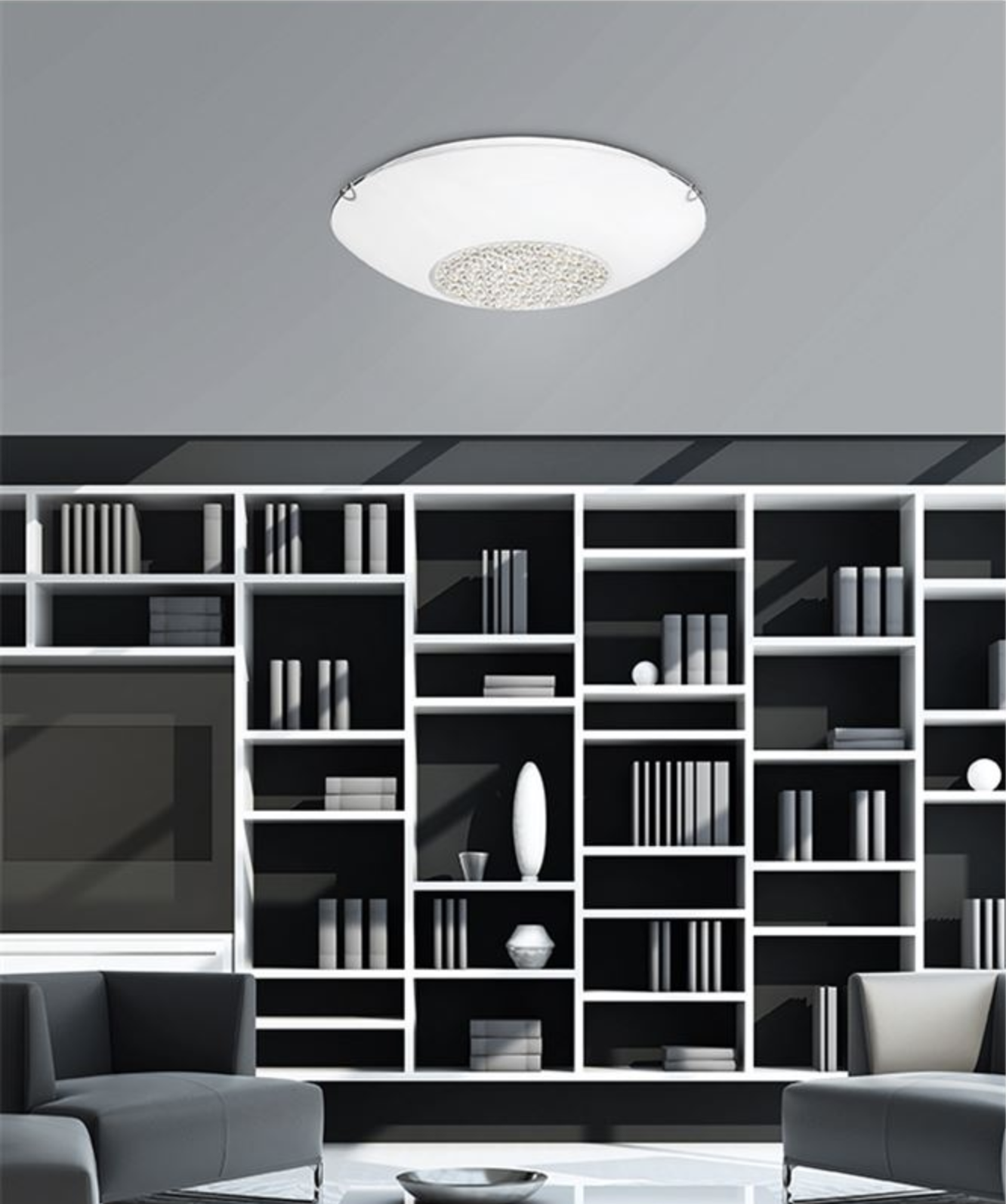 Large White Glass & Crystal Ceiling Light - ID 7377
