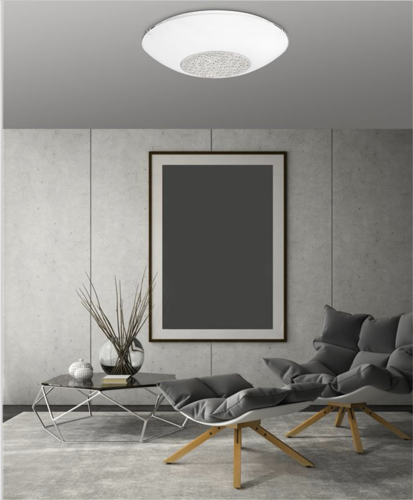 Large White Glass & Crystal Ceiling Light - ID 7377