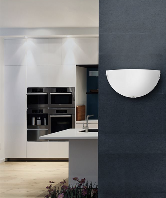 White Satin Glass & Chrome Metal Wall Sconce - ID 7386